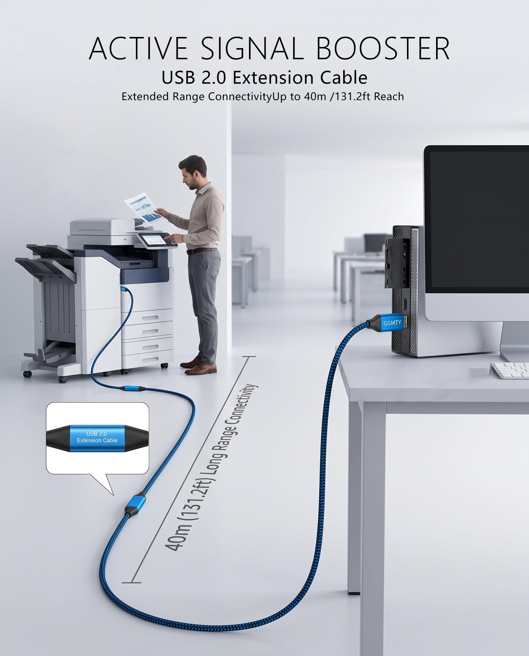 Câble d'extension USB 2.0 actif 10 m, USB-A mâle vers femelle