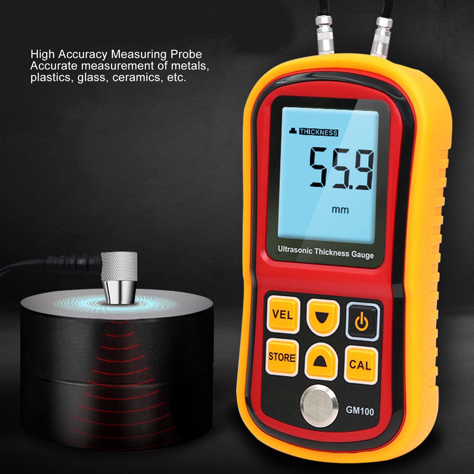 Medidor de espesor ultrasónico Medidor de pantalla digital para medición de espesor de metal GM100