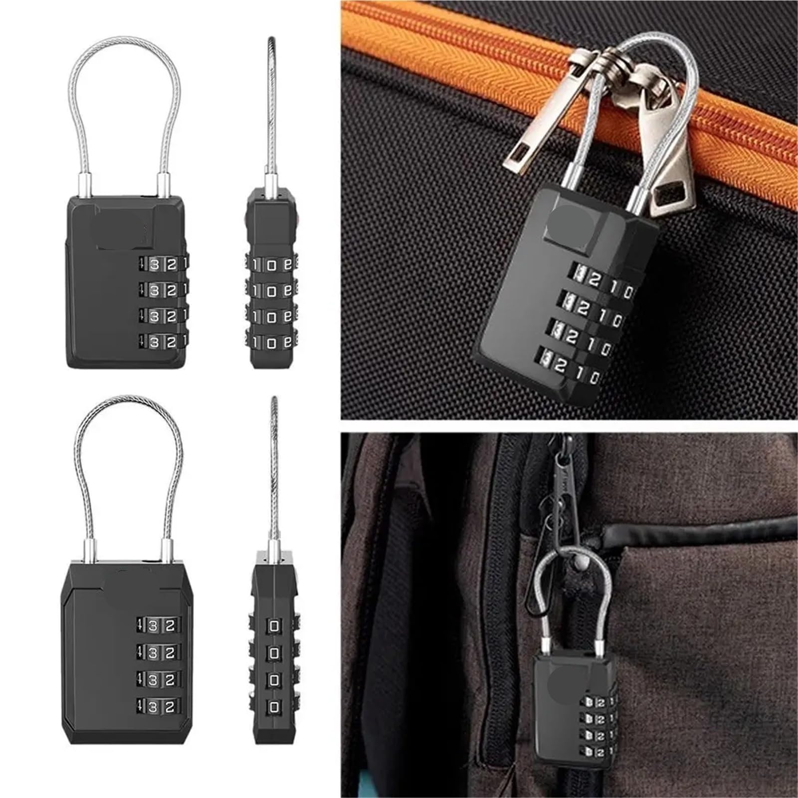Lucchetto portatile con cavo metallico, for valigia da viaggio, bagaglio, con combinazione a 4 cifre, strumento di sicurezza, 1 pezzo(Type 1)