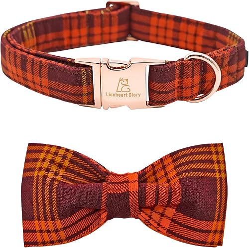 Lionheart glory Collar de perro de otoño con lazo a cuadros, collar de perro con lazo, collar de perro para mascotas, collar de perro, lazos