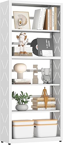 Miniatura 13 de Estantería de metal, estantería pequeña con estantes ajustables, estante blanco estrecho para libros, estantería de 3 niveles para sala de estar,