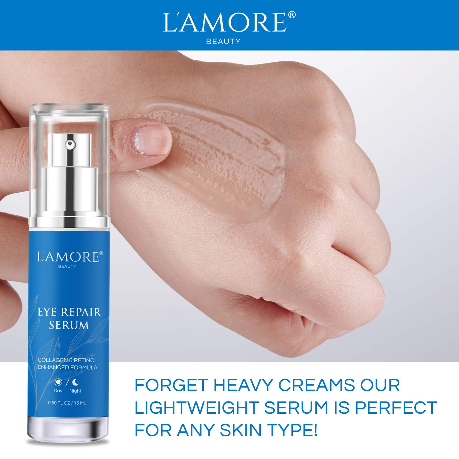 Eye Repair Serum,15 ml - Anti Aging Eye Cream with Retinol and Hyaluronic Acid, Daily Anti Wrinkle Collagen Eye Gel, Under Eye Bag Treatment, Puffiness, Dark Circles, - Made In USA by L'amore Beauty : Beauty & Personal Care