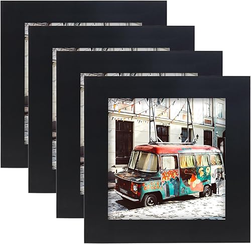 Marcos de fotos negros de 4 x 4 pulgadas, marco de fotos de madera maciza natural para decoración de mesa o pared, paquete de 4