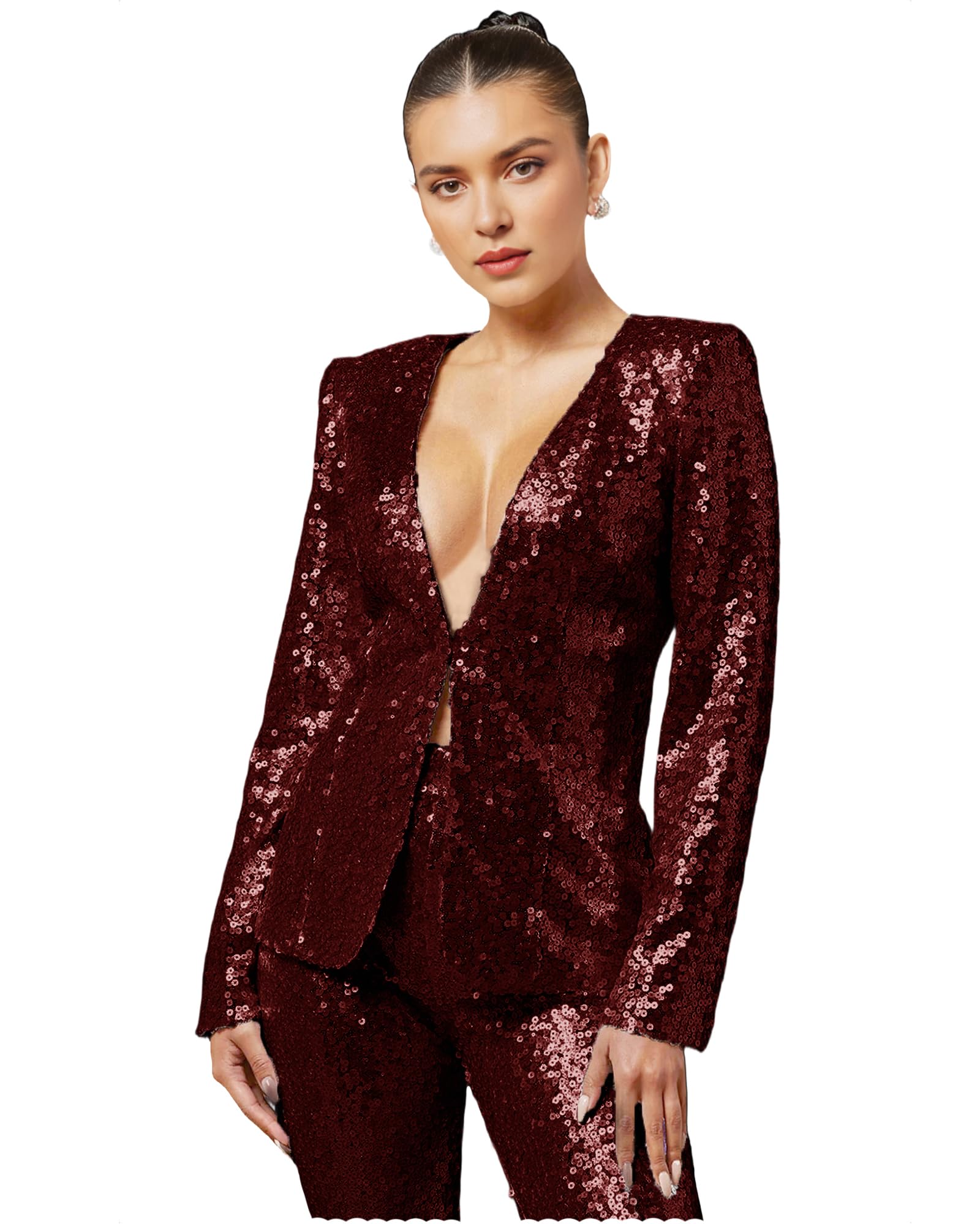 Womens Sequins Suit 2 Piece Suits for Women Dressy Sparkle Suits Outfits Slim Fit Pantsuits Womens Power Suit