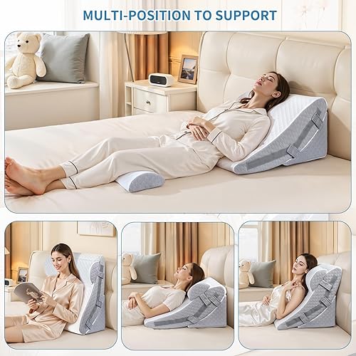 Miniatura 3 de Juego de 3 almohadas de cuña de cama para dormir, 12, 18 y 23 pulgadas, altura ajustable, almohada de espuma viscoelástica para después de la