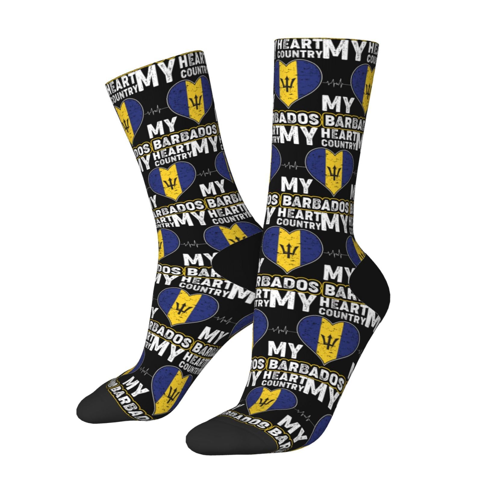 KWQDOZF My Heart My Country My Barbados Socks For Men Women Gift Sport Wicking Crew Socks Warm Cozy Socks