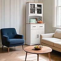 Vista 6 de Armario de despensa de cocina de 67" con puertas y cajones de vidrio, estantes ajustables, antivuelco, soporte para microondas que ahorra espacio