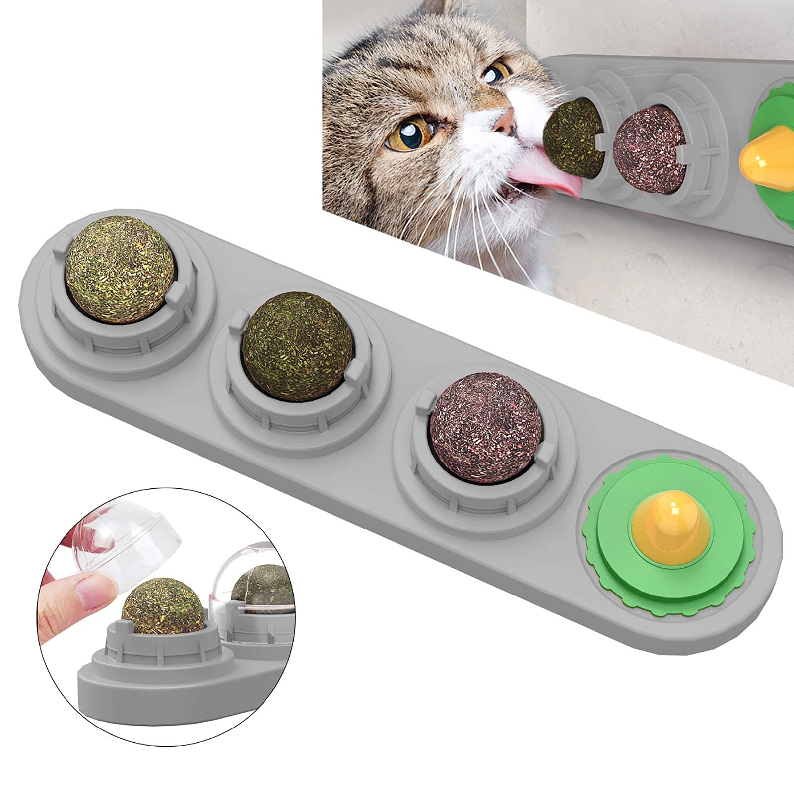 Benting Catnip Toys Balls 4 Pcs, Extra Cat Energy Ball, Edible Kitten Silvervine Toys for Cats Lick, Healthy Kitty Teeth Cleaning Dental Chew Toys, Cat Wall Treats (Grey)