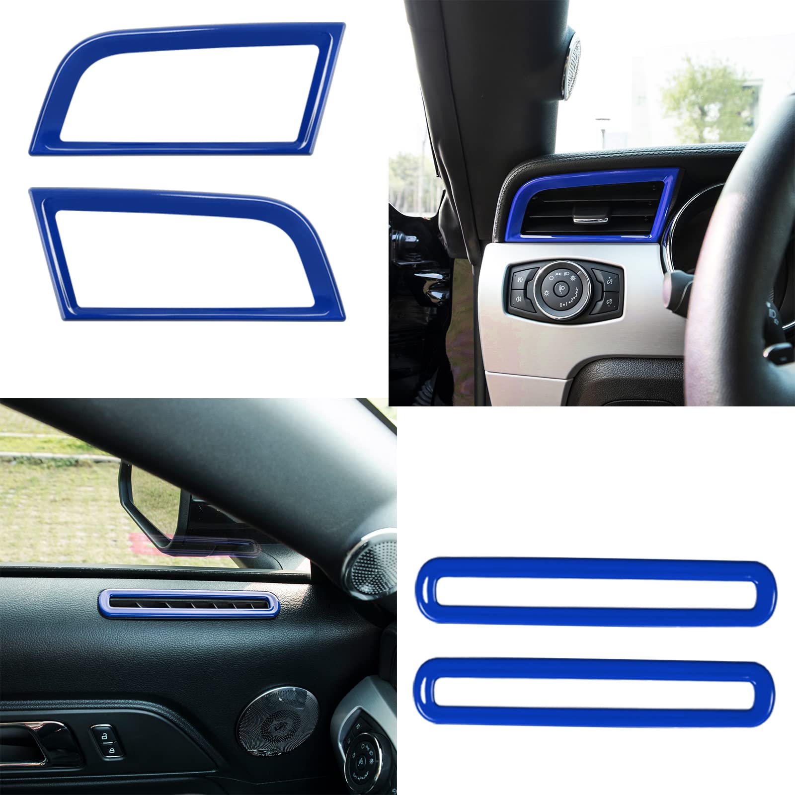 Komplettes Set Innenausstattung Dekorative Verkleidungsabdeckungen für Ford Mustang GT 2015-2023 Zubehör- Auto-Lenkrad, Auto-Armaturenbrett-Zentralbedienfeld usw. (Blau）