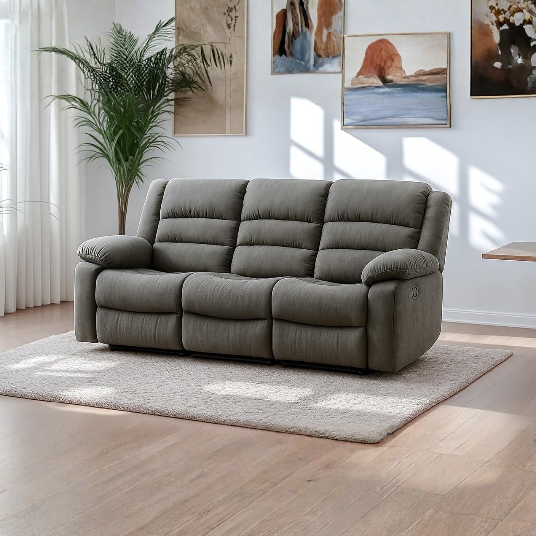 Royaloak Muar Malaysian Fabric Recliner Three-Seater - Grey | Premium Three Seater Recliner Sofa with High Backrest, Drop-Down Cup Holder & Heavy-Duty Support | Designer Comfort for Living Room-image-36