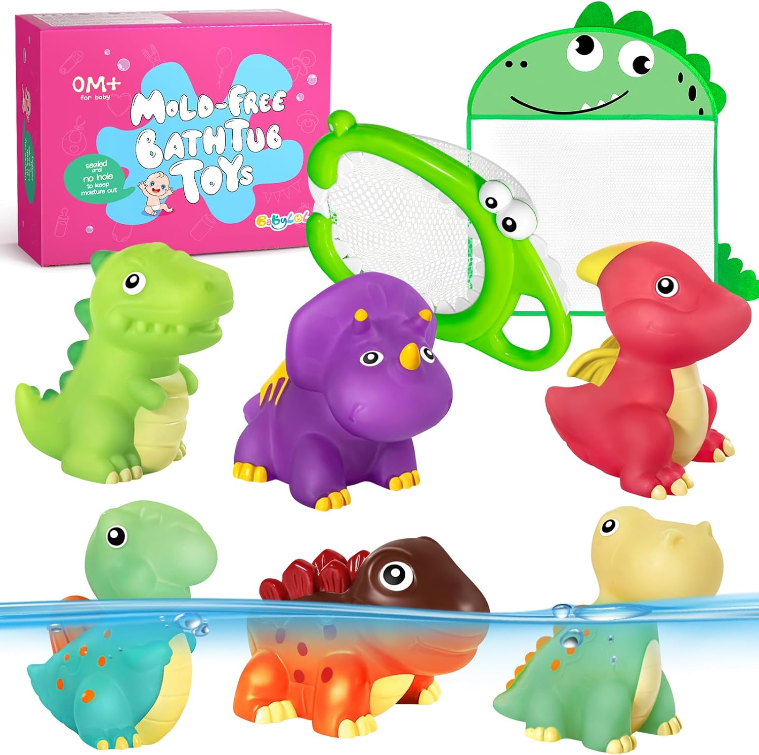 No Hole Dinosaur Bath Toys - Color Change Bath Toys for Toddlers, Fun Water Pool Bathtub Toys for Boys & Girls (with Dino net)