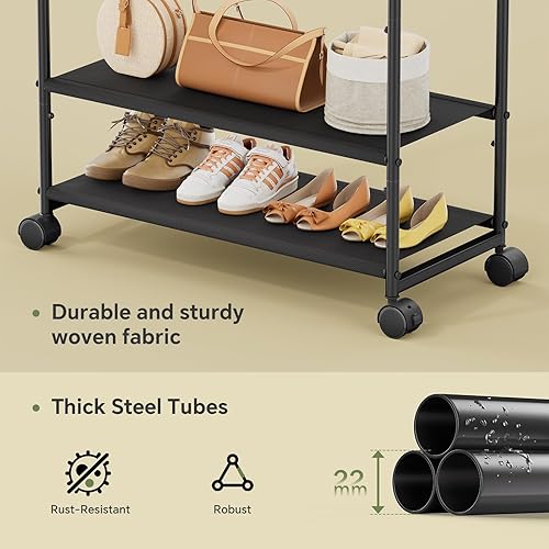 Vista 4 de Simple Trending - Perchero resistente con ruedas para colgar ropa, con 2 estantes de tela, perchero portátil con capacidad para 400 libras