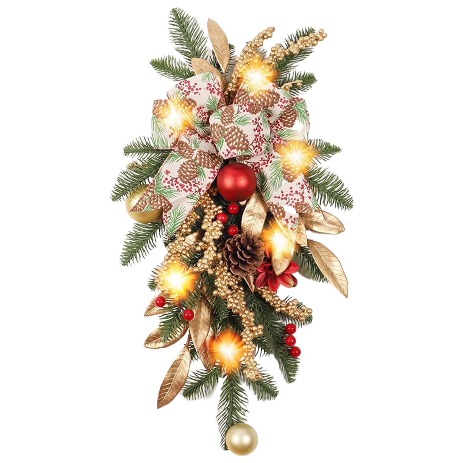 Guirlande de porte couronne de Noël déco chalet avec nœud rouge et pin