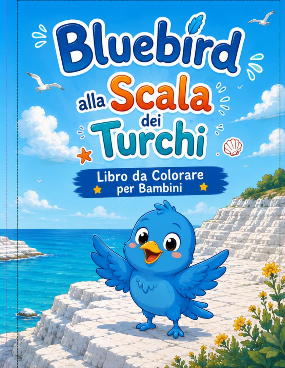 BlueBird alla scala dei turchi: libro da colorare per bambini