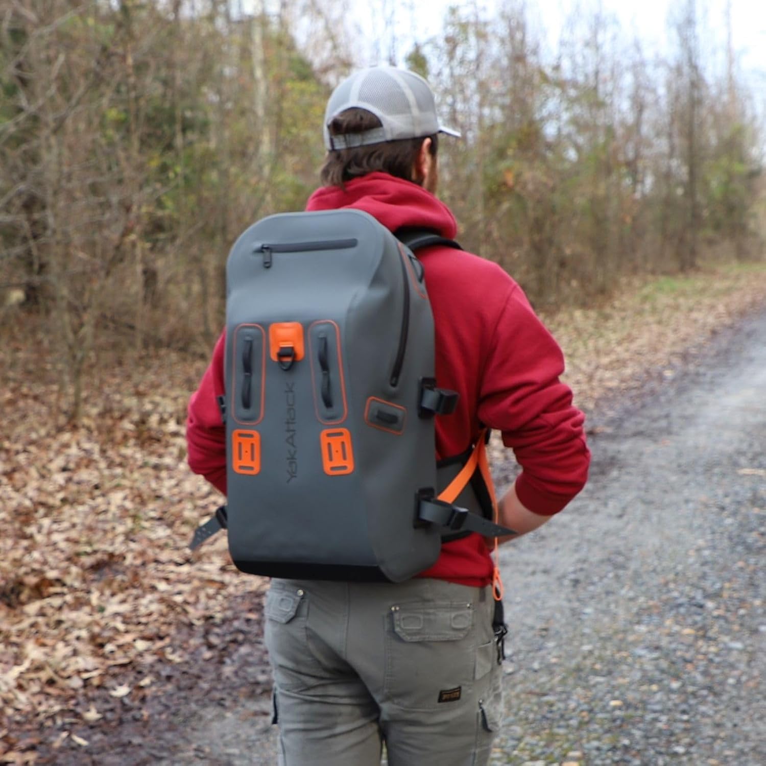 YakAttack 28L DryPak Waterproof Backpack - Grey/Orange | Floating Marine Dry Bag Pack with Padded Straps for Kayaking, Fishing & Hiking | 10" x 22" x 12" | Lightweight Outdoor Gear & Storage Drybag