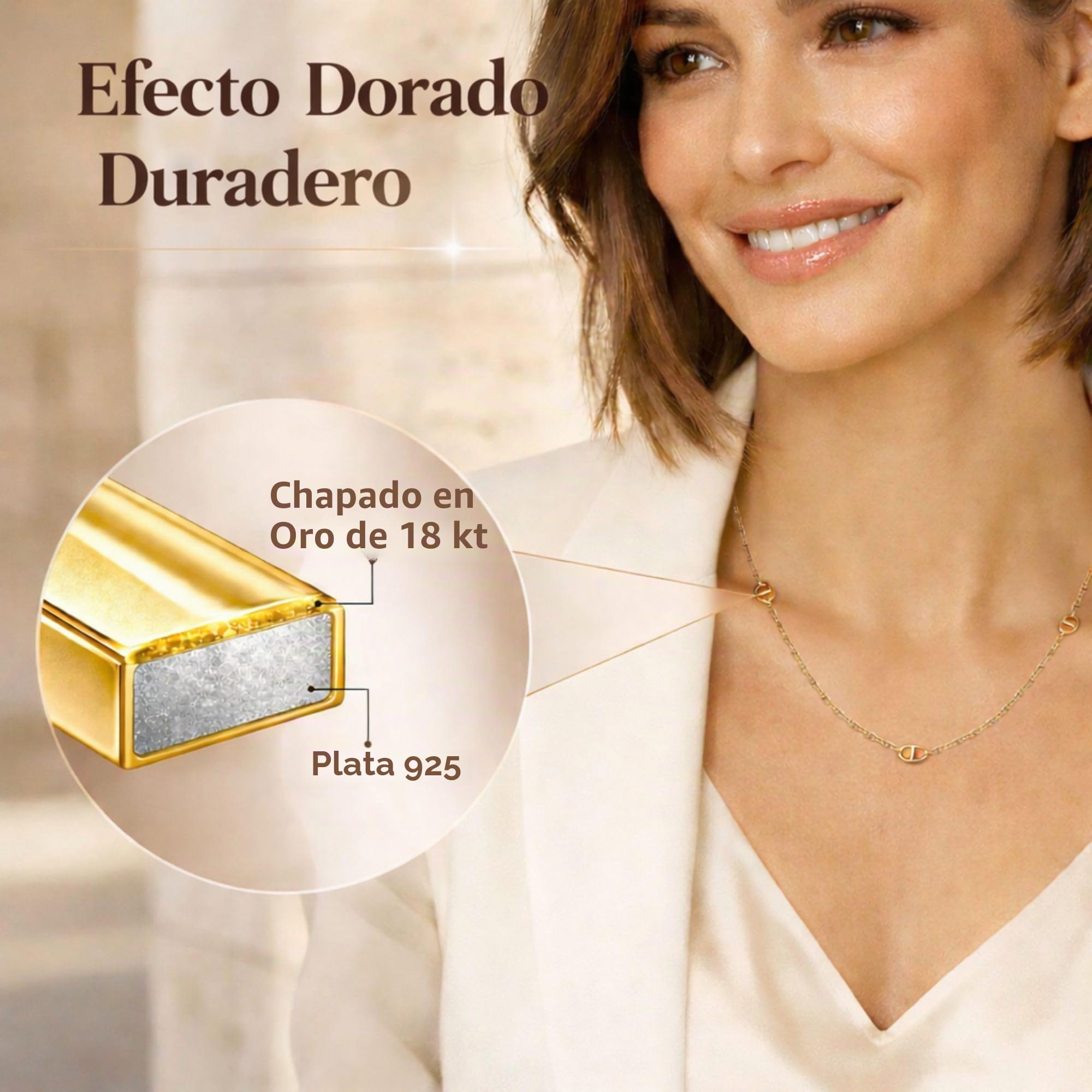 QUADRI - Collar Mujer Plata 925 - Chapado Oro 18K - Made in Italy | Largo 45 cm - con Extensión 5 cm