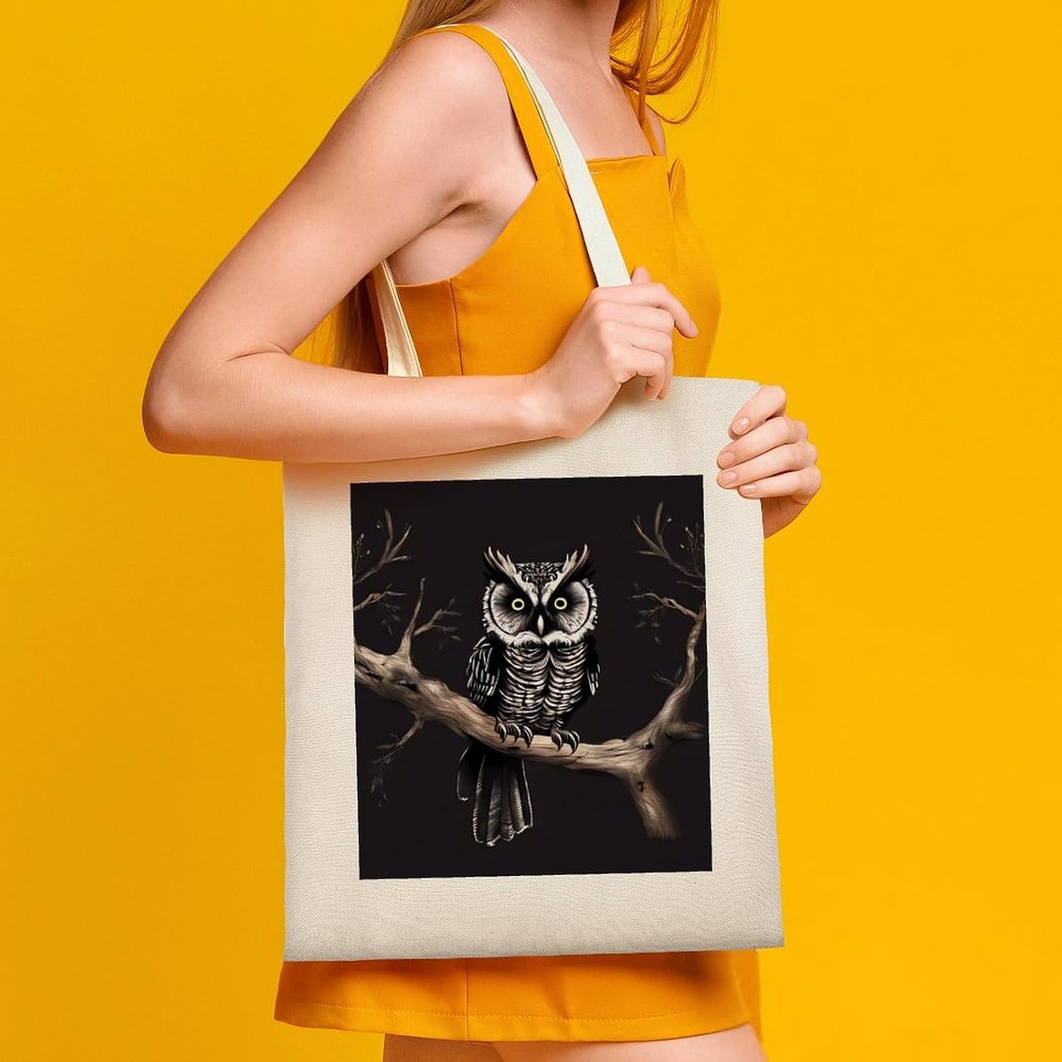 Late Night Owl Cotton Polyester Blend Canvas Carryall Bag | Late Night Owl Reusable Fabric Handbag for Grocery Travel Daily Errands Multipurpose Storage Carry Tote