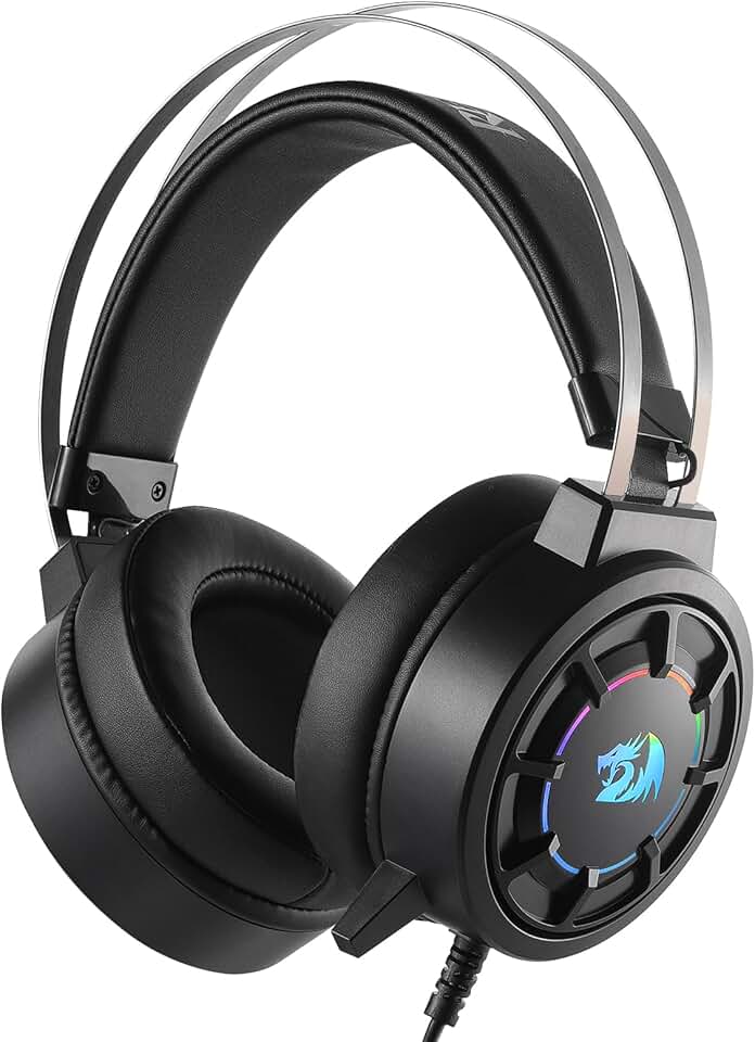 Headset Gamer Redragon Grendel RGB Preto USB Drivers 40mm Iluminação Lateral Arco Suspenso com Ajuste de Volume H314-RGB