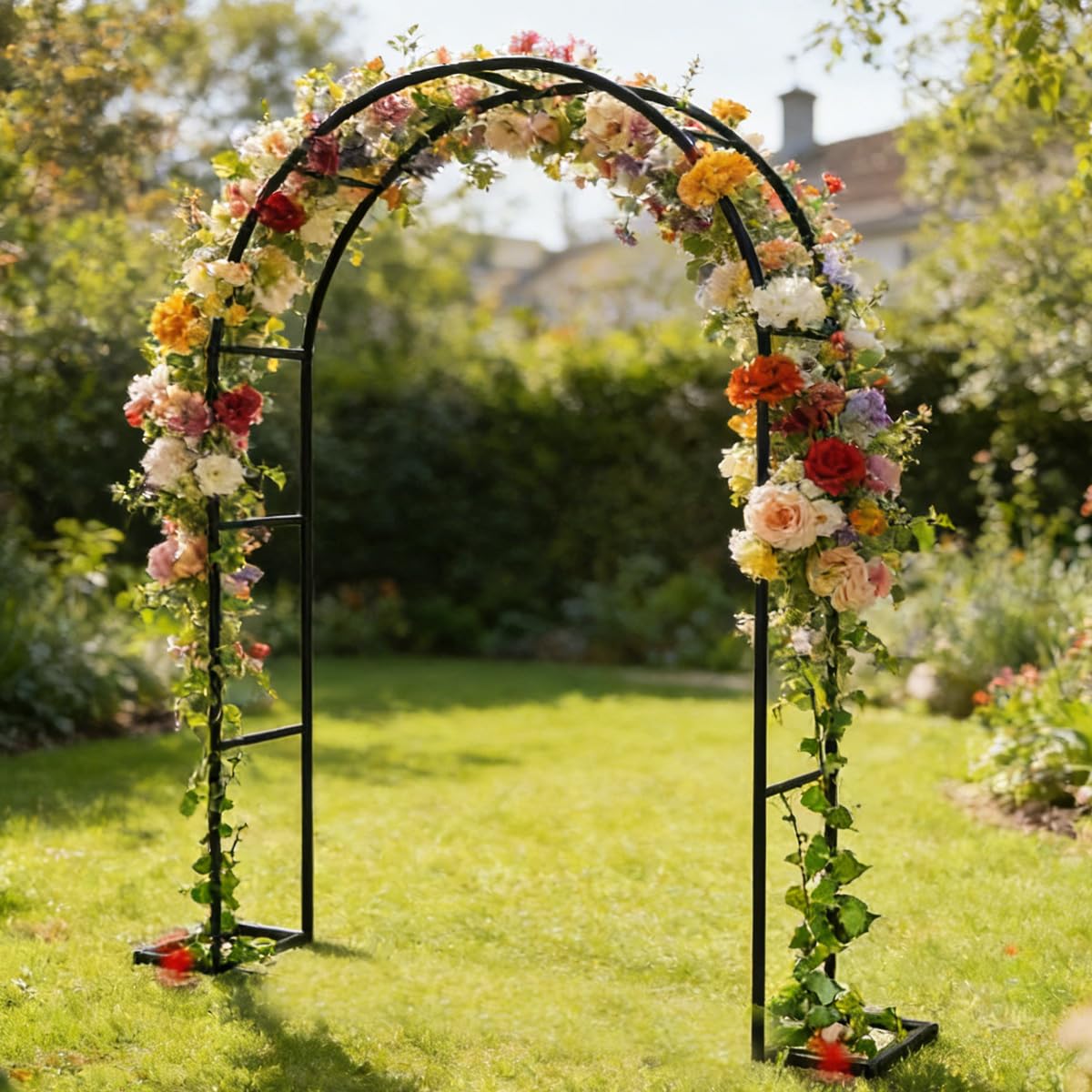 Arco da giardino in metallo resistente, 2,2 m, robusto telaio in acciaio per piante rampicanti, rose, verdure, patio esterno, prato, arco nuziale