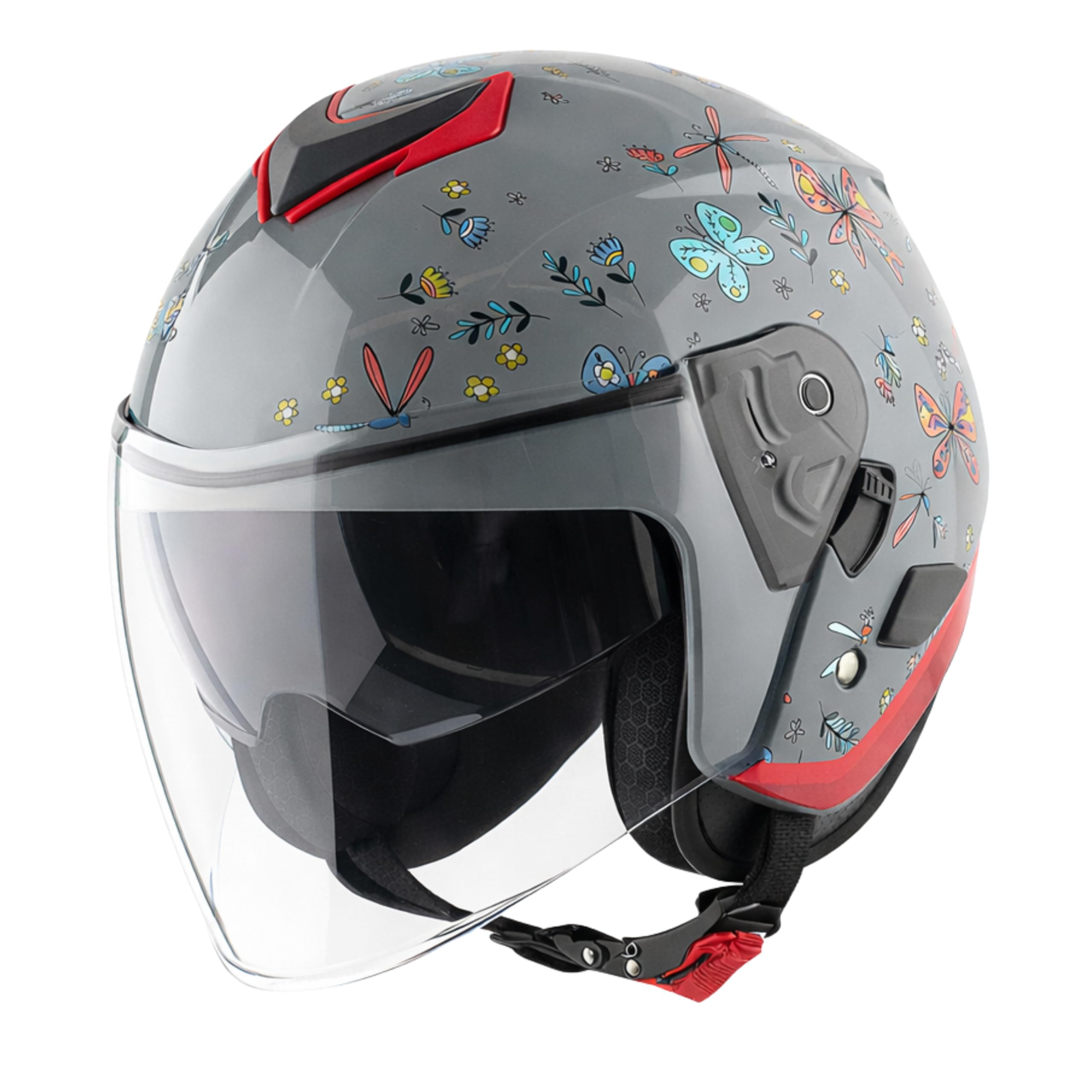 Vega VO-04 Flutter Dual Visor Open Face Helmet. ISI Certified, ABS Lightweight Shell, Scratch Resistant Outer Visor, Inner Sun Shield, Breathable Padding, Quick Release Buckle – Nardo Grey, L-image-28