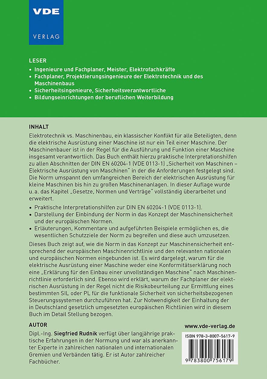 Elektrische Ausrüstung von Maschinen und Maschinenanlagen: Erläuterungen zu DIN EN 60204-1 (VDE 0113-1):2019-06 (VDE-Schriftenreihe – Normen verständlich Bd.26)