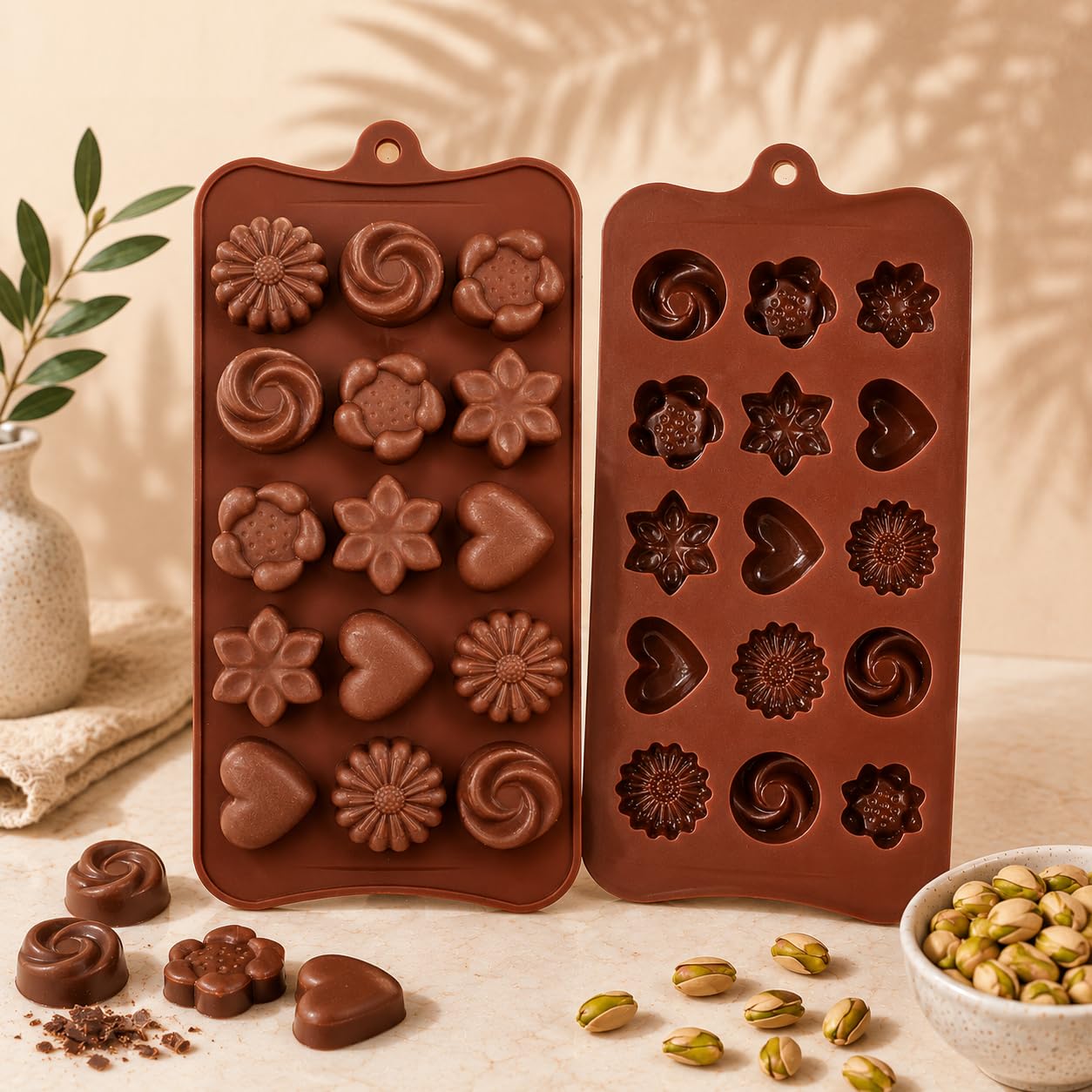 Silicone Chocolate Mould, 15-Cavity, Non-Stick Candy Molds for Making Bite Size Chocolates, Candies, Truffles, Gummies, Jelly, 5 Different Shape in 1 Mold-image-13