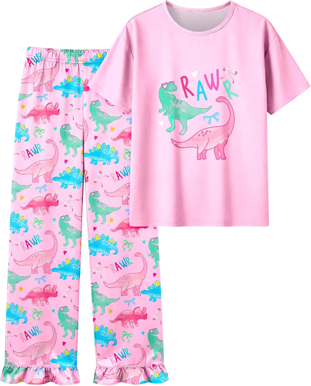 Girls Pajamas Short Sleeve Pants Pjs Set Toddler Kids Cute Soft Sleepwear Loungewear Size 3-10