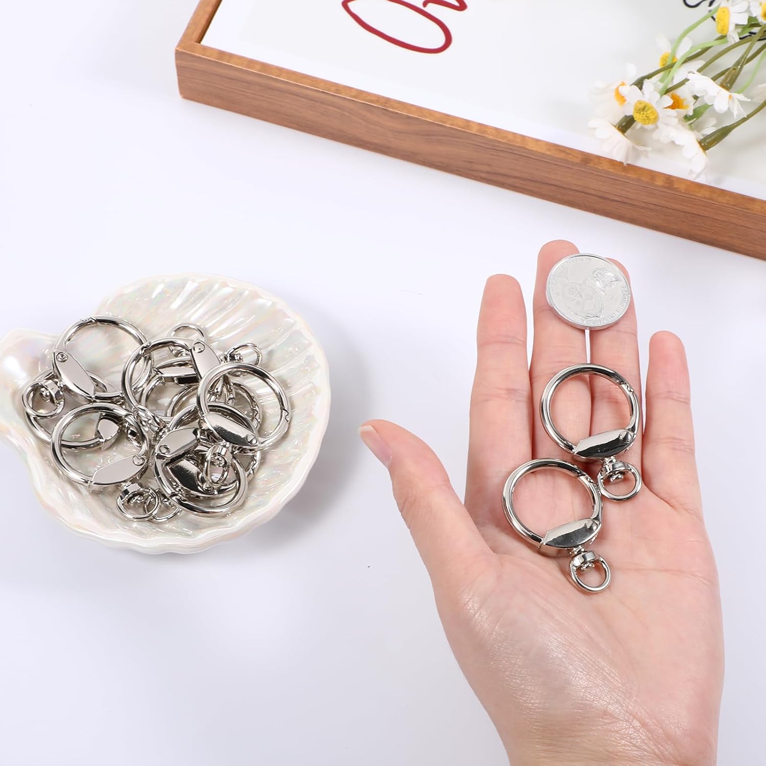 12 PCS Swivel Ring Carabiner Clips, Swivel Hooks for Purses, Round Spring Snap Hooks, Keyring Round Keychain Clip for Bags Chain Extender Belts Crafts Purses Jewelry DIY Accessories(Silver) - Image 5