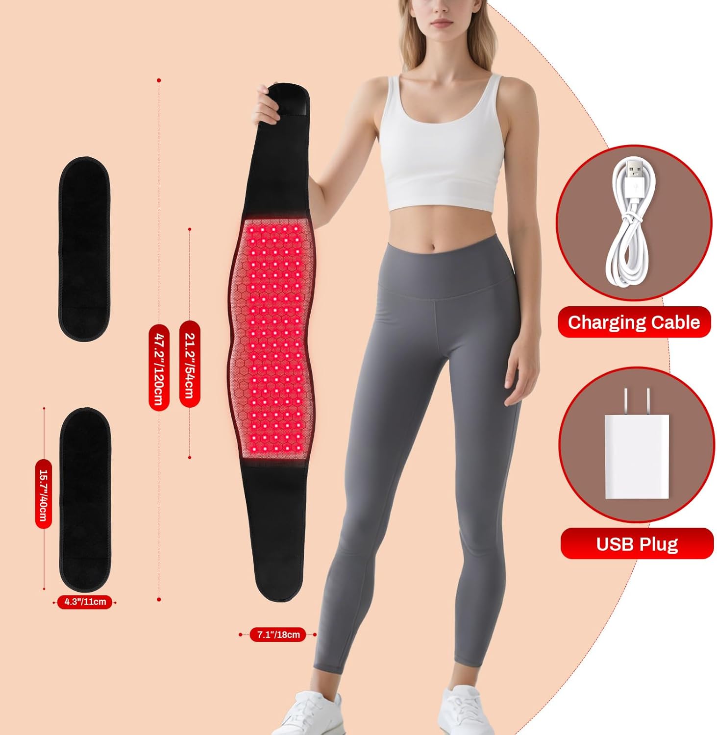 Red Light Therapy Belt for Body - Cordless 660nm&850nm Infrared Light Therapy Device with Vibration Pulse Timer, Heating Pad Wrap for Back Shoulder Waist Muscle Pain Relief at Home Office Travel