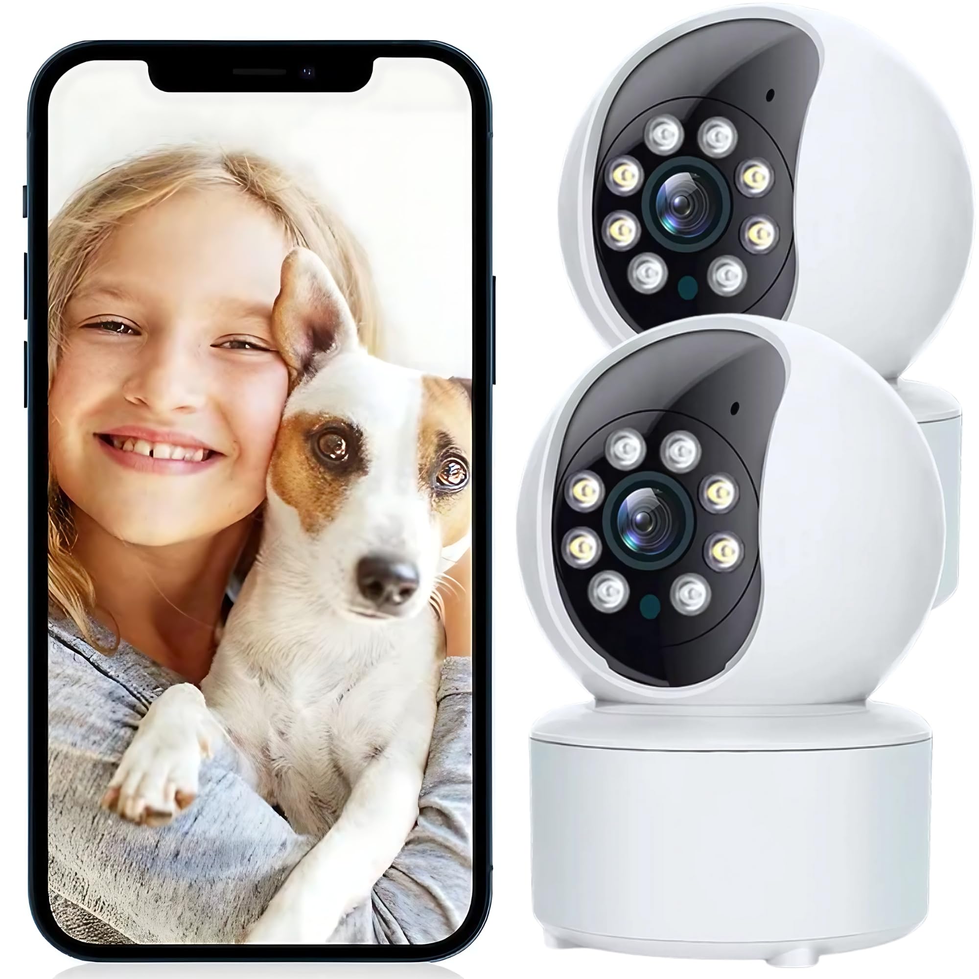 PACK Cámara Vigilancia Wifi Interior - Dos Camaras Vigilancia Domicilio Wifi Con Sensor De Movimiento, Visión Nocturna - Cámara Vigilancia Interior Con Grabacación Continua, Nofiticaciones, Alarma