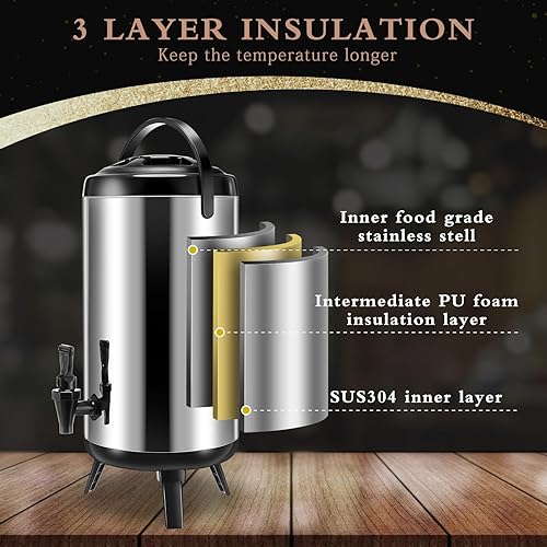 Miniatura 6 de Mifoci Dispensador de bebidas aislado de acero inoxidable, dispensador de bebidas de agua caliente, urnas de café, soporte para bebidas frías y