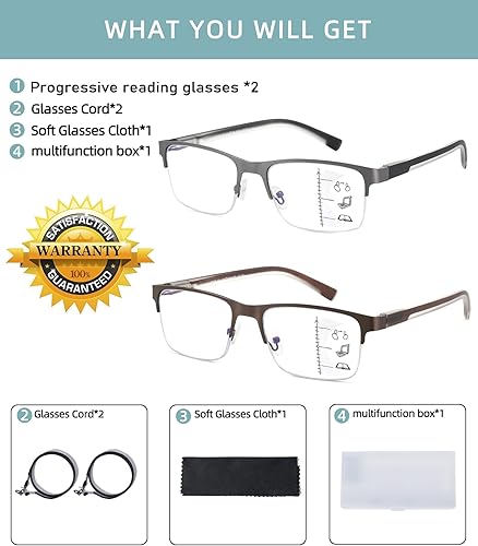Miniatura 7 de SUNAMOY Lentes de lectura multifocal para hombre bifocales sin línea progresivo multifocal luz azul marco de computadora 2 unidades