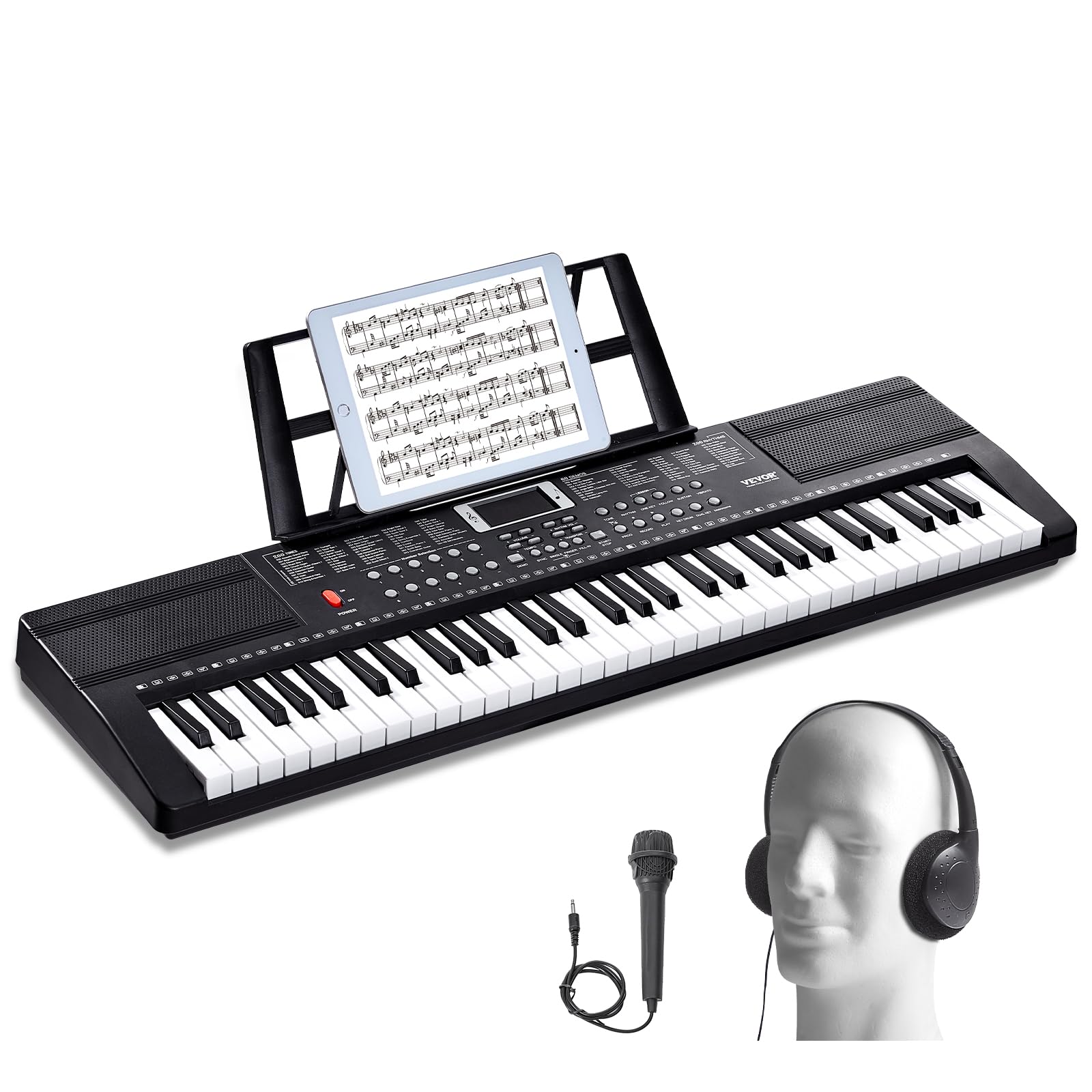 VEVOR Digitales Klavier mit 61 Tasten, 200 Töne, 200 Rhythmen, tragbares elektrisches Klavier-Keyboard-Kit mit 60 Demo-Songs, integrierten Doppellautsprechern, Kopfhörern, Mikrofon, Klavieraufklebern