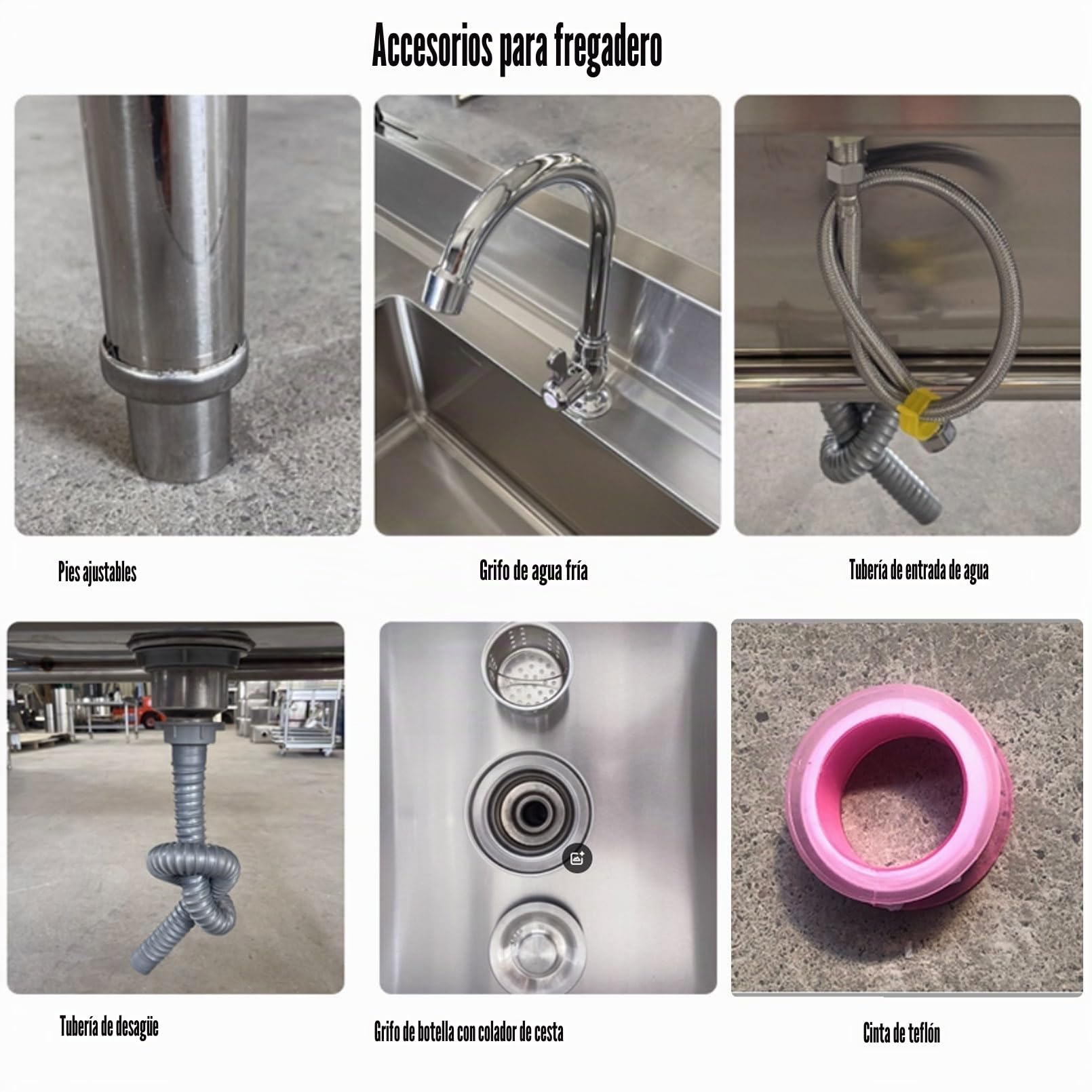Fregadero Utilitario Grande de Doble Cuenco, Fregadero Comercial de Acero Inoxidable 304 para Lavado de Manos con Grifo de Agua Fría para Exterior, Garaje, Lavandería, Patio Trasero 100cmx50cmx80cm