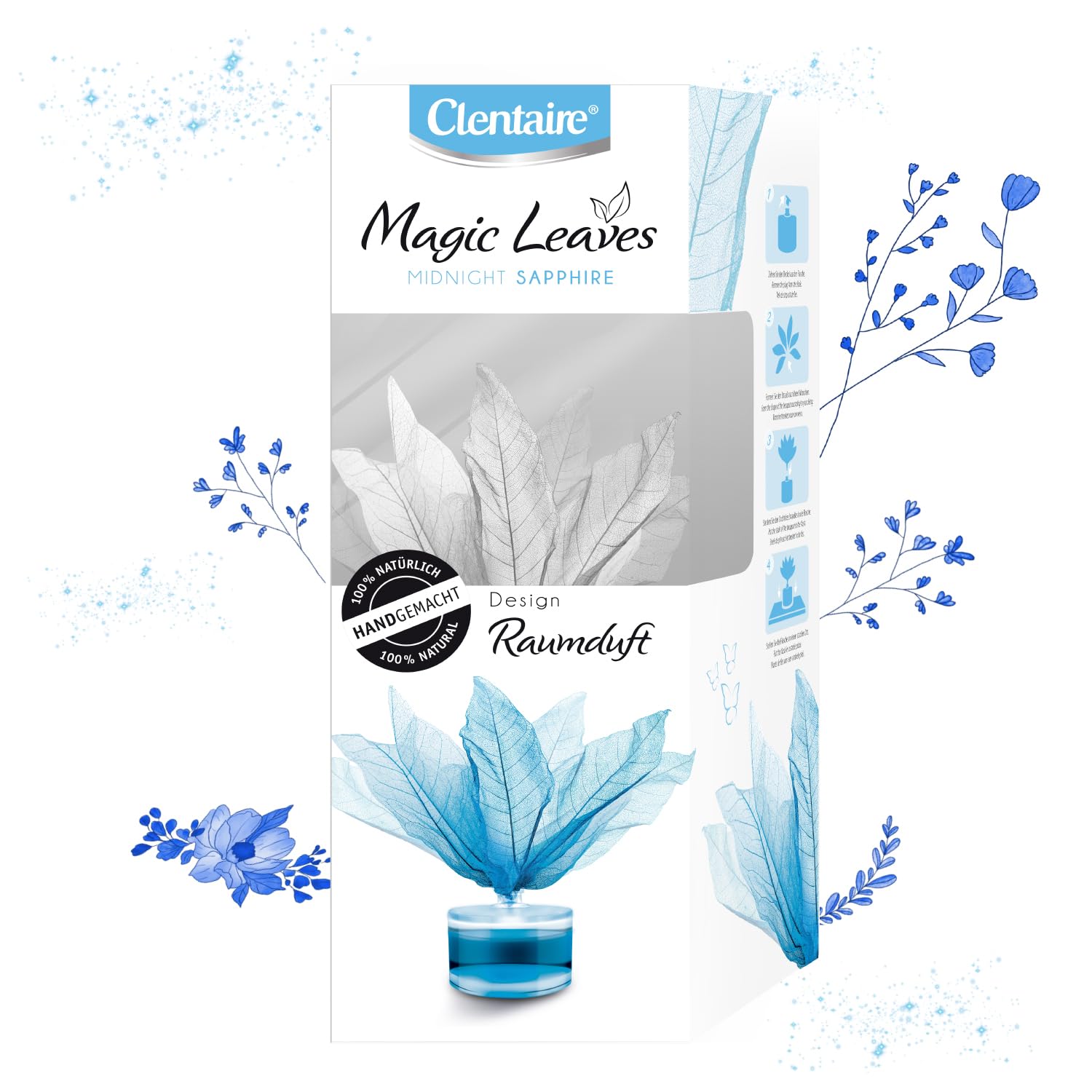 Midnight Sapphire 15 x 50ml Natürlich, Langanhaltend, Home Duft - Premium Raumerfrischer mit handgefertigter Blüte für die Wohnung