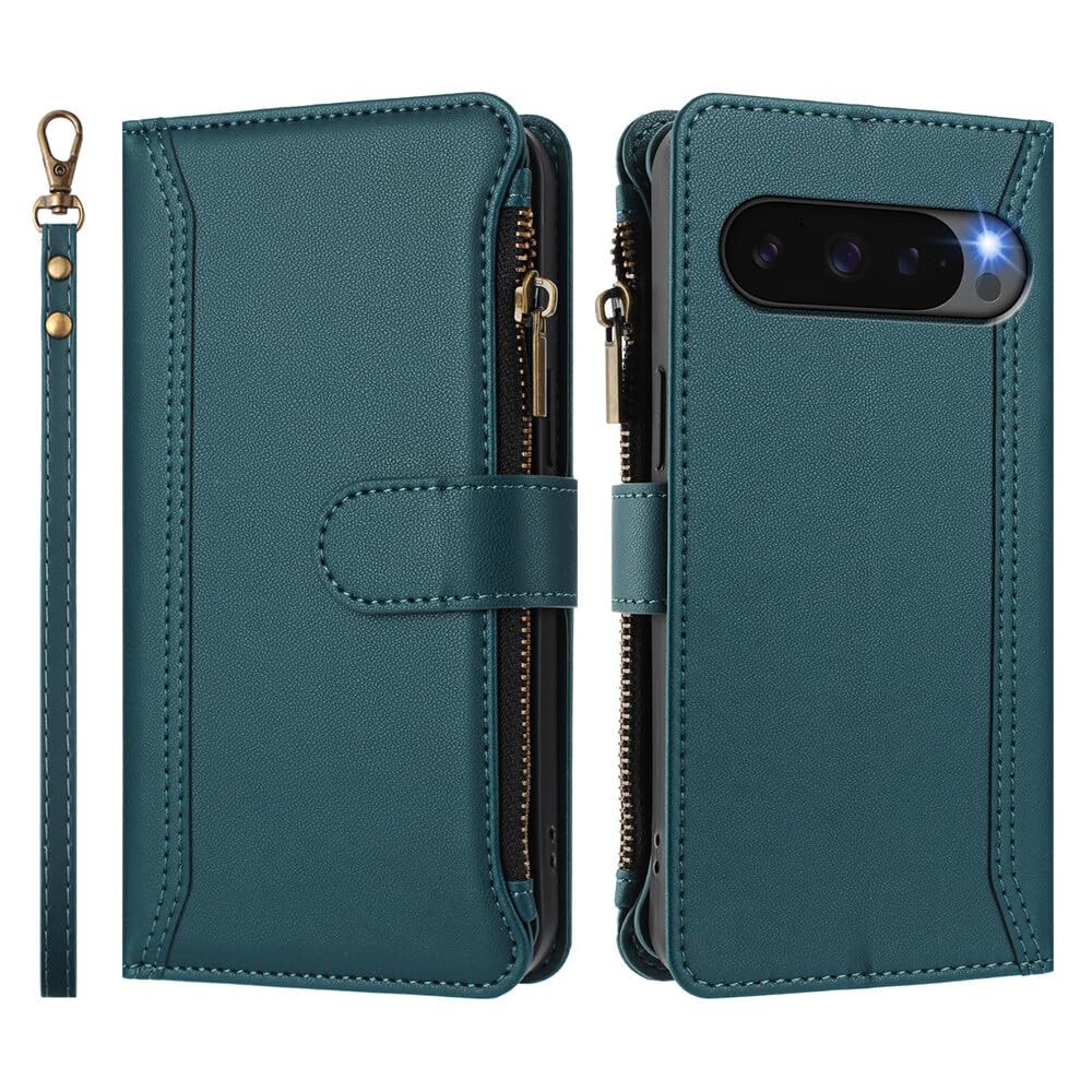 Étui portefeuille pour Google Pixel 10 vert résistant avec fermeture éclair - 8