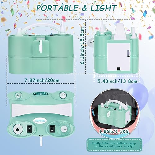 Miniatura 6 de AGPTEK Electric Air Balloon Pump, 110V 600W Rose Red Portable Dual Nozzle Inflator/Blower for Party Decoration C-Verde-3 en 1