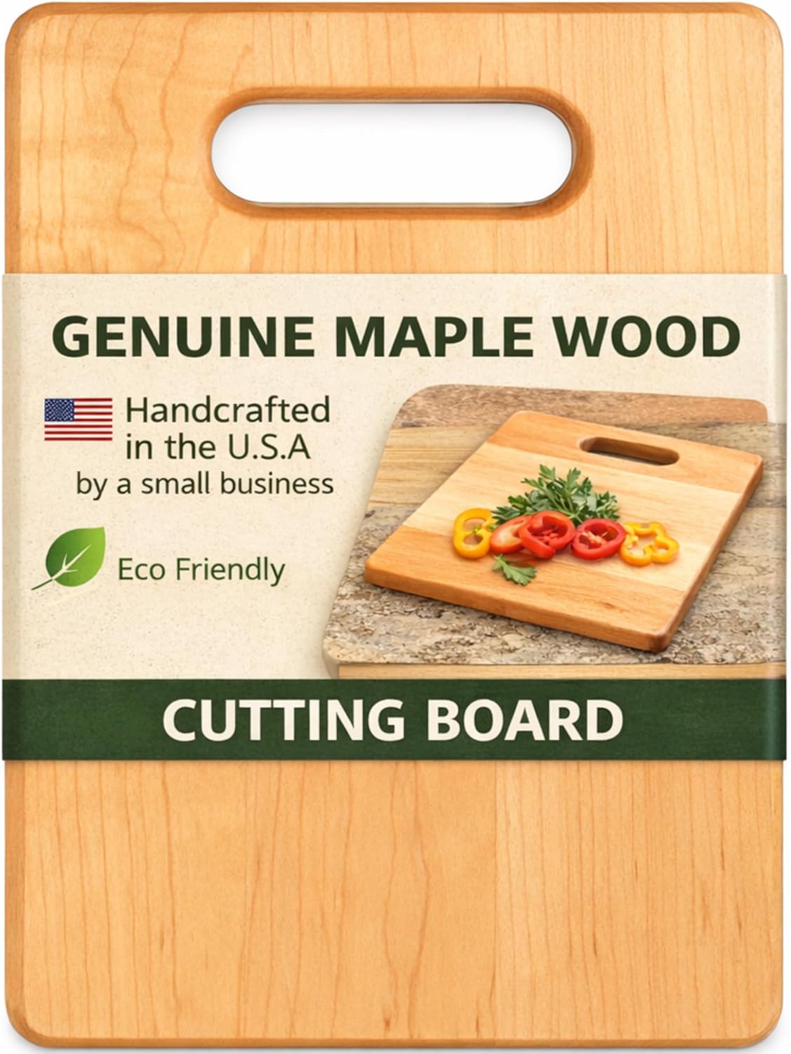 Handcrafted Maple Wood Cutting Board with Built-In Handle – Premium U.S.A. Made, Multiple Sizes – Thick Solid Maple, Chopping Block Perfect for Kitchen Prep or Personalized Engraved Gifts (Small)