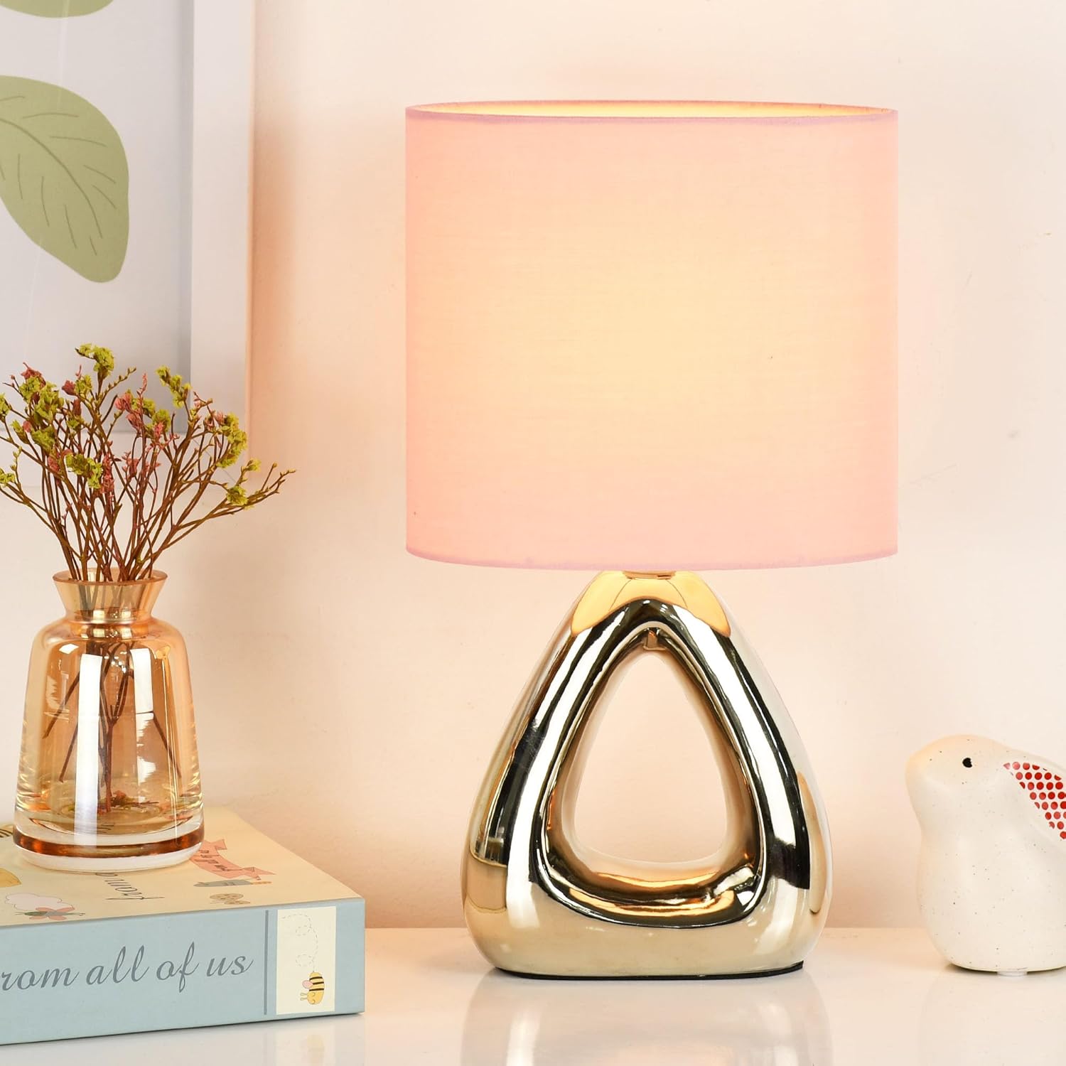 Lampwell LILA Small Table Lamp for Living Room as Bedside Table Lamp for Bedroom,Modern Ceramic Table Lamp,Kids Table Lamp,Night Table Lamp,6.7×3.94×H11.8IN,Bulb Excluded,Yellow Golden Table Lamp