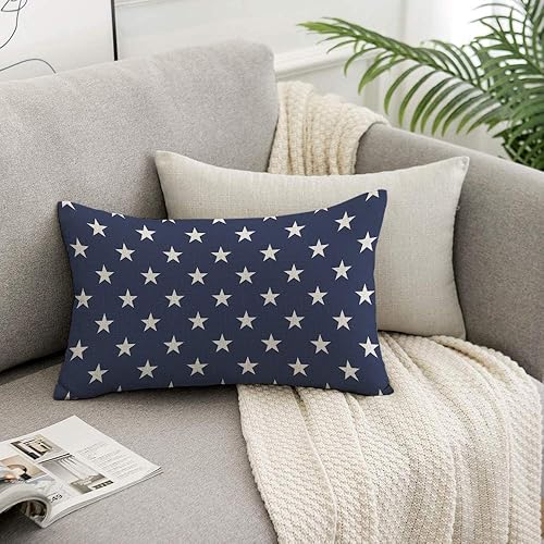 Miniatura 5 de HOSNYE Funda de almohada con diseño de estrellas azules y blancas, tela de lino para sofá, cama, sofá, automóvil, funda de cojín de cintura de 12 x
