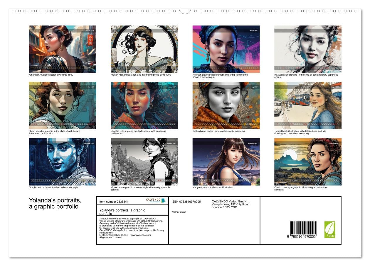 Yolanda's portraits, a graphic portfolio (High Quality Premium Wall Calendar 2027 DIN A2 landscape),CALVENDO 12 Month Wall Calendar: A face in twelve pictorial manifestations