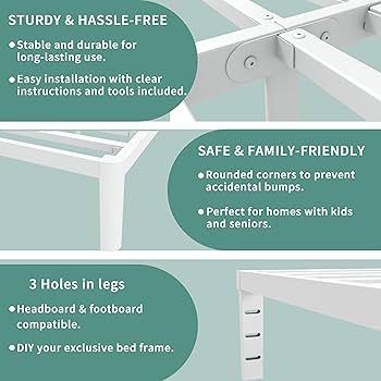 ITIMIDI 14 Inch White Queen Bed Frame, Heavy Duty Steel