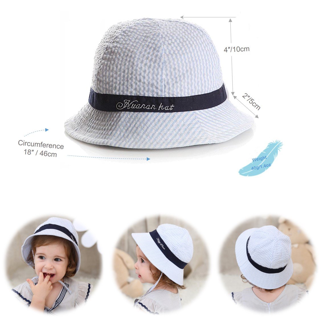 Baby Toddler Girls Large Brim Sun Hat with Chin Strap Cotton UPF 50+ Bucket Hat