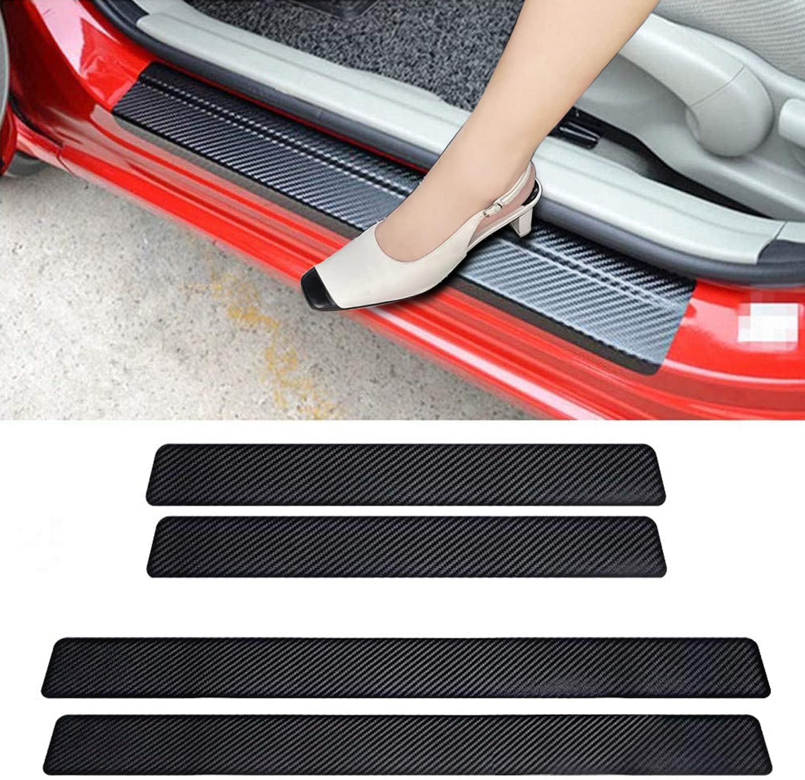Car Door Sill Protector Universal 3D Carbon Fiber Scuff Protective Door Sill Cover Panel Sticker 4PCS