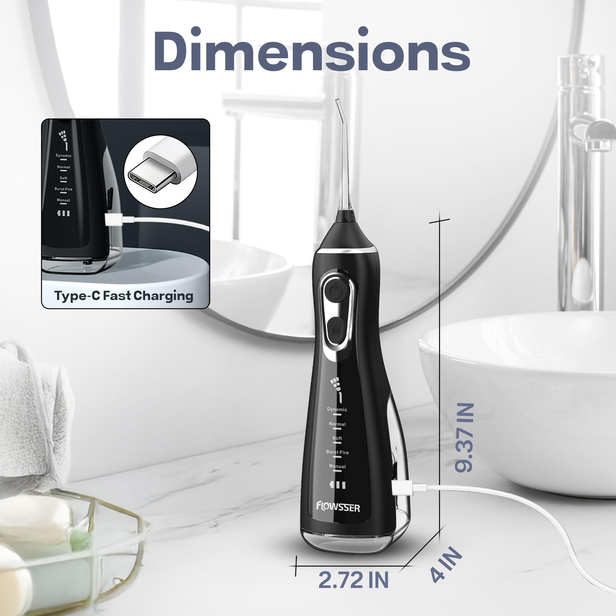 Idropulsore senza fili per denti, 5 modalità, 60 ~ 140 PSI, 8 punte, serbatoio da 300 ml, ricaricabile USB, impermeabile IPX7, irrigatore orale portatile per gengive, bretelle, tonsille, cure