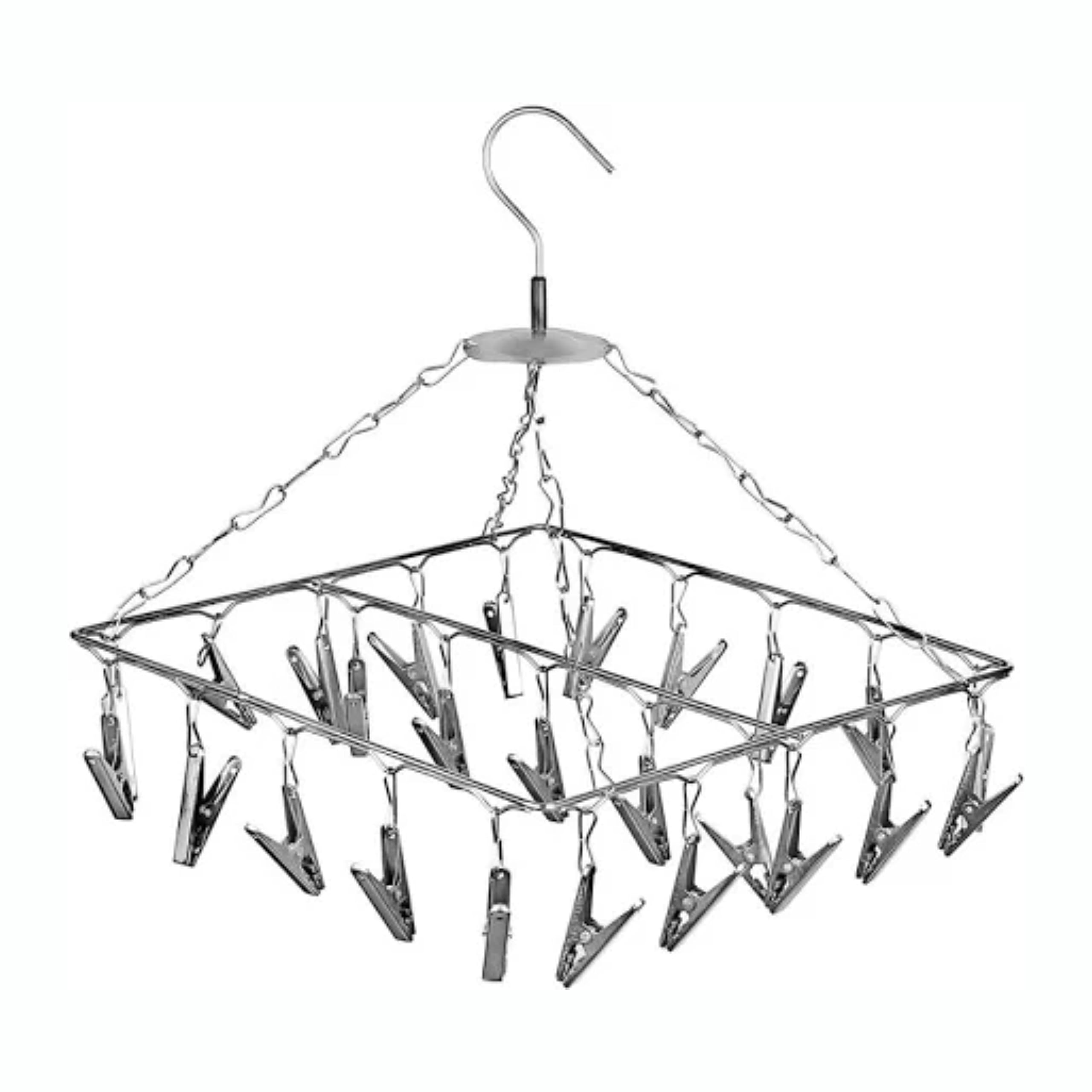 Heavy Quality Rust Free Stainless Steel Clothes Drying Hanger with 25 Pegs for Socks,Undergarments,and Infant Clothes, Cloth Clips Hanger (Square)