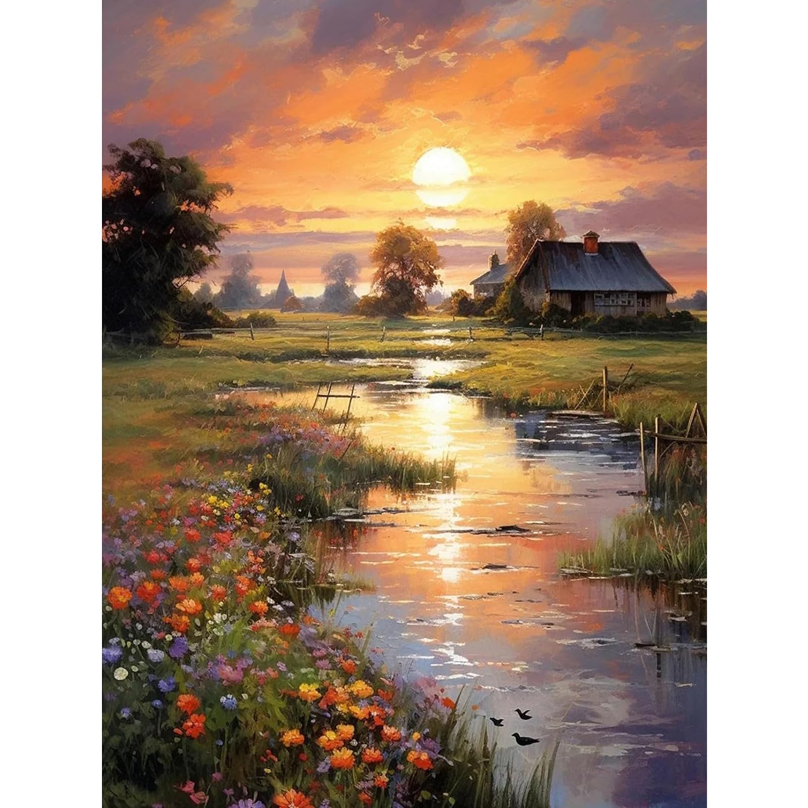 Fountor Sonnenuntergang Diamond Painting Erwachsene, DIY 5d Diamond Painting Bilder Landschaft 30x40cm, Landscape Round Full Drill Diamond Art Craft Kit für Home Wall Decor Geschenk