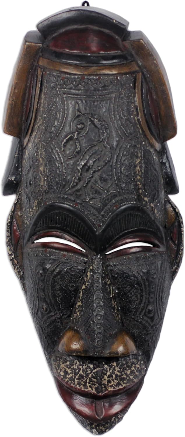 NOVICA Aluminum and Sese Wood Large Mask, Black, Peace in Our Time'