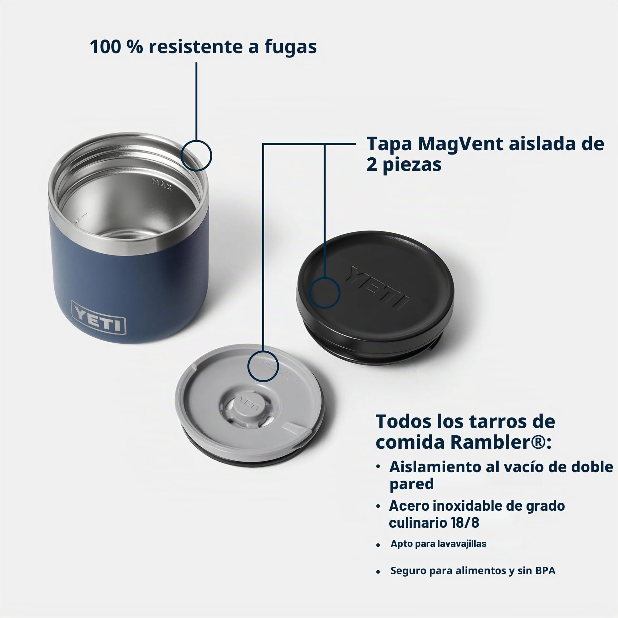 YETI Rambler - Tarro de almacenamiento de alimentos de acero inoxidable con aislamiento al vacío de doble pared, tapa MagVent a prueba de fugas, resistente y apto para lavavajillas, tarro de comida