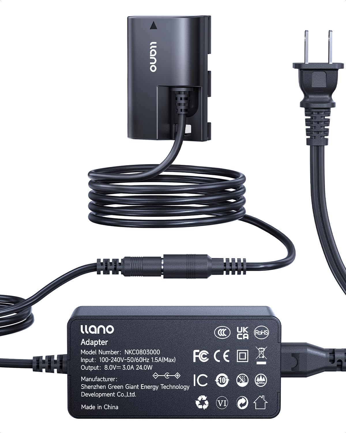 llano LP-E6 LP-E6N LP-E6NH Dummy Battery AC Power Adapter Kit Compatible with Canon EOS R6/R7 Mark II, 5D/6D/7D Mark II/III/IV, 60D/70D/80D/90D Continuous Power Supply for Studio Shoots